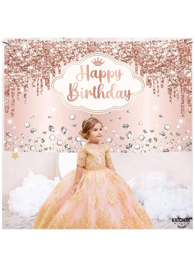 KATCHON Rose Gold Happy Birthday Backdrop | Pink Happy Birthday Princess Banner for Girls | Rose Gold Birthday Party Decorations - Image 5